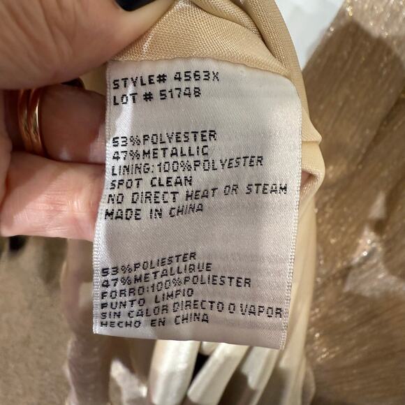 Aqua Gold Ruffled Cap Sleeve Off Shoulder Metallic Maxi Gown Sz 4 NWT - Picture 7 of 14